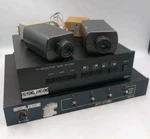 Vtg Pro Video Cctv Prop Set (2) Cvc-100l Cameras Quad Splitter Switcher Working. Fixed Price $269.99.
